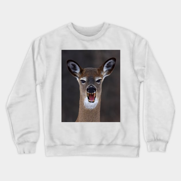 Beware of Deercula! White-tailed deer Crewneck Sweatshirt by Jim Cumming